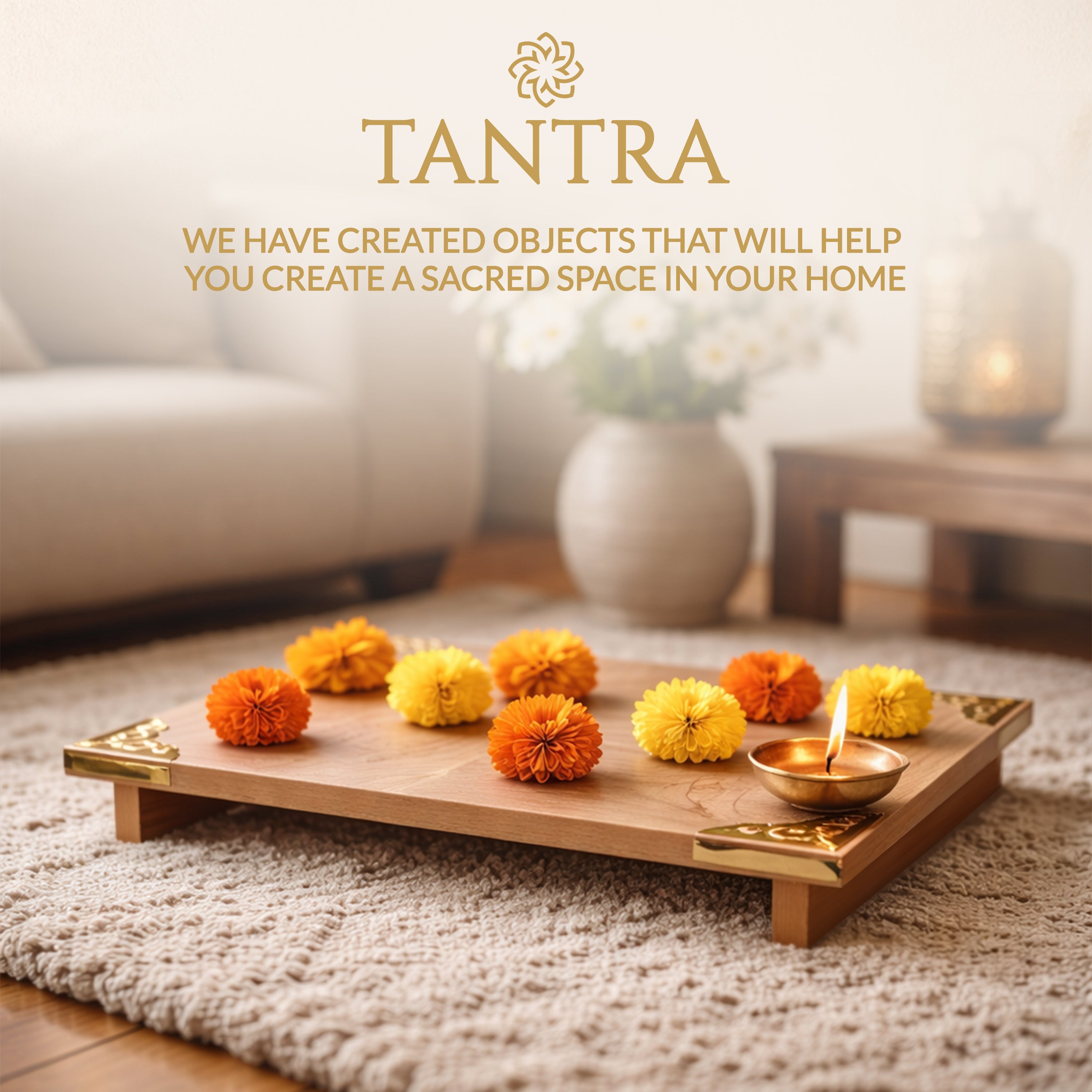 Wooden Pooja Chowki (50x35)