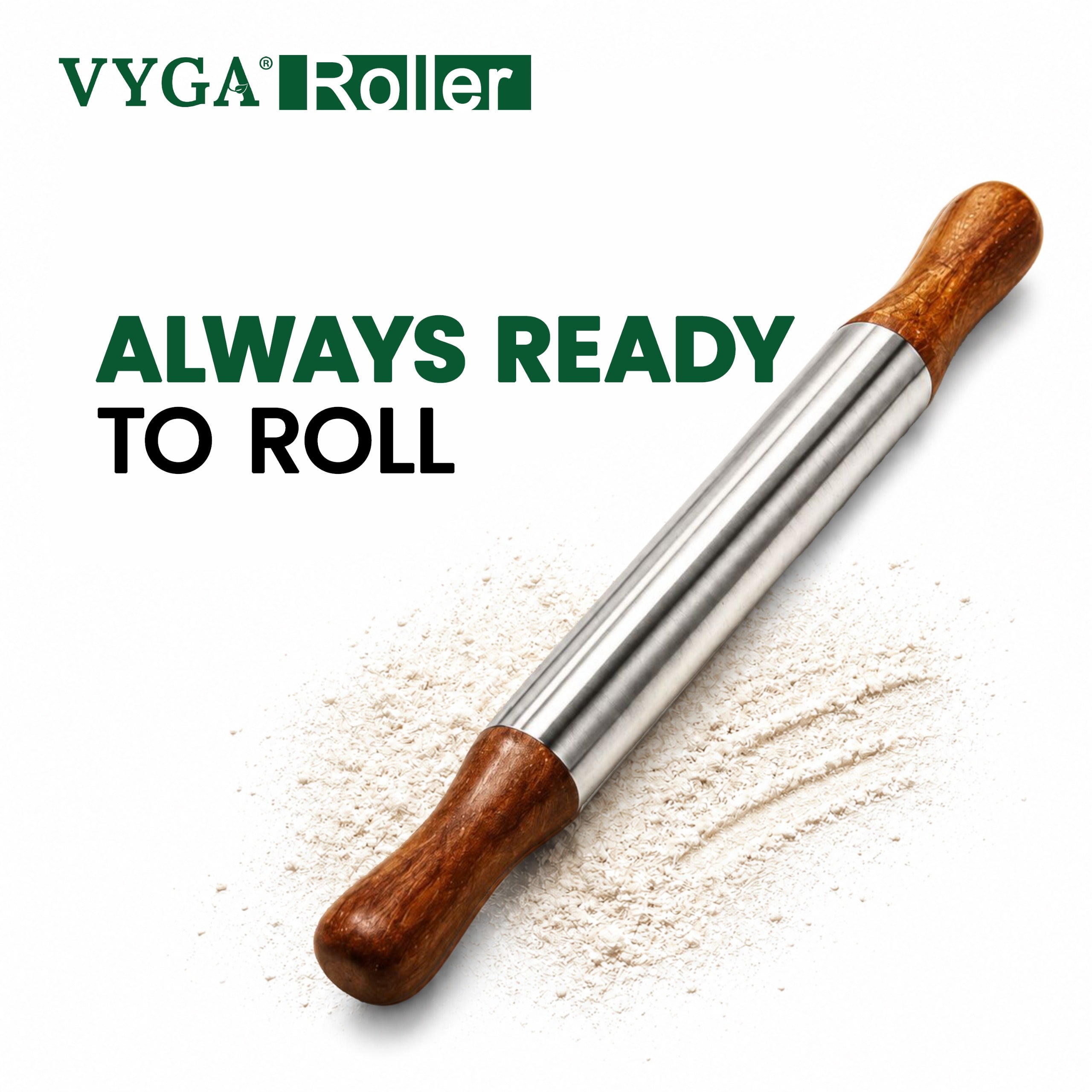 VYGA Stainless Steel Belan with Premium Teak Wood Handle