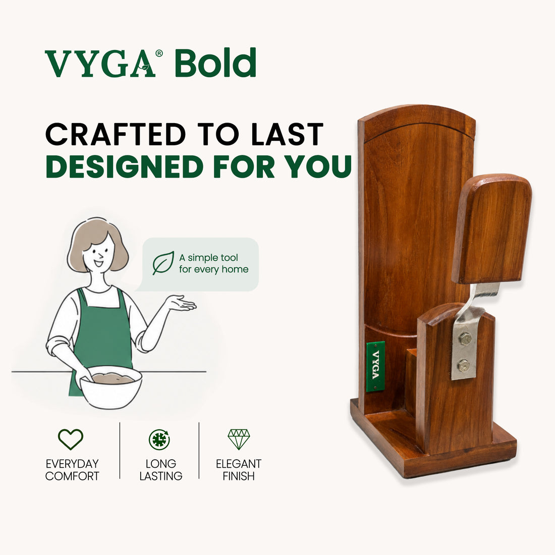 Vyga Bold Teak Wood Coconut Scraper