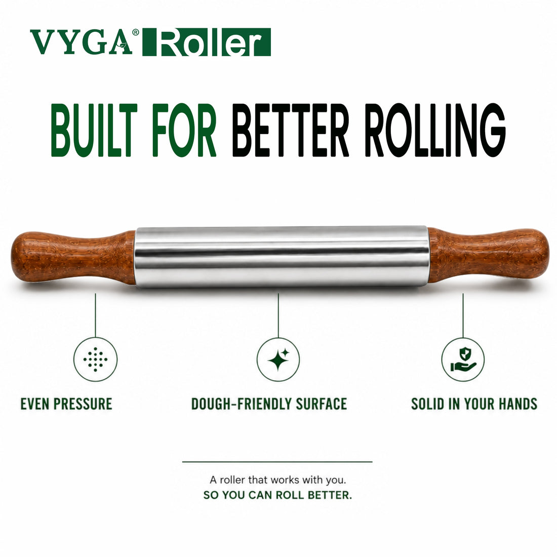 VYGA Stainless Steel Belan with Premium Teak Wood Handle