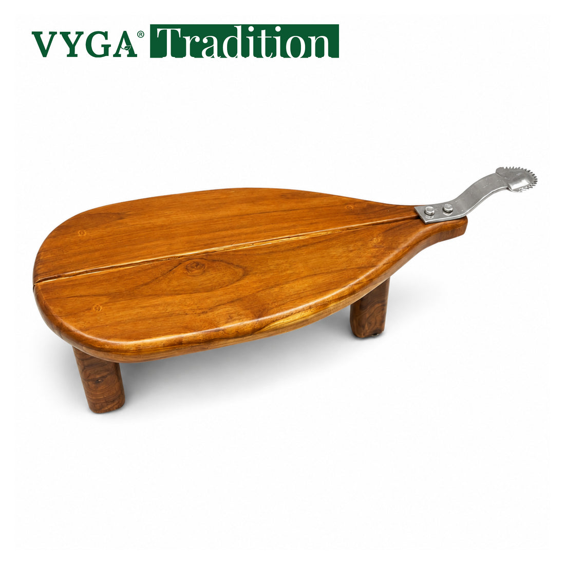 Vyga Traditional Sit-On  Teakwood Coconut Scraper | Handcrafted Wooden Coconut Grater with Stainless Steel Blade | Elevated Stable Design