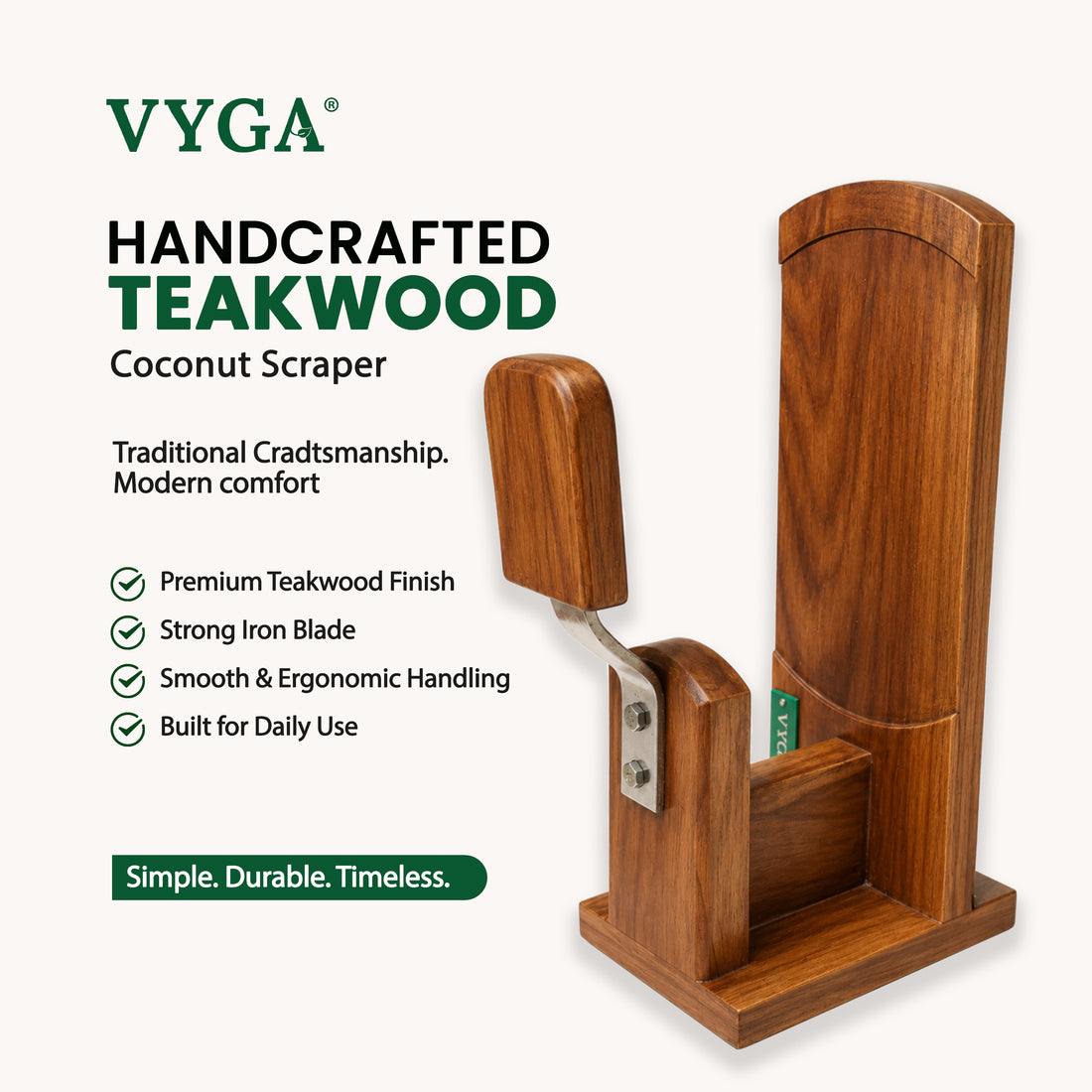 Vyga Bold Teak Wood Coconut Scraper