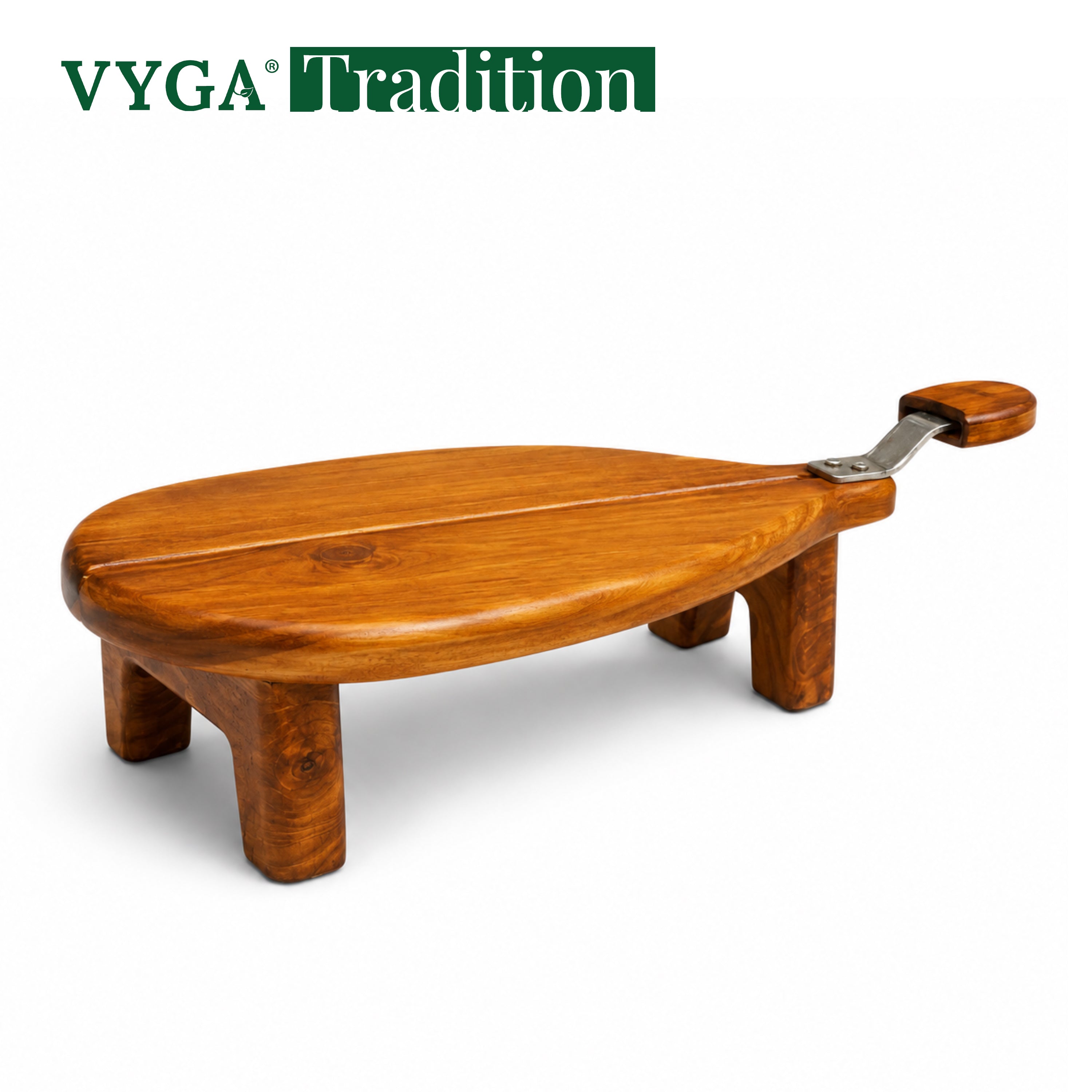 Vyga Traditional Sit-On  Teakwood Coconut Scraper | Handcrafted Wooden Coconut Grater with Stainless Steel Blade | Elevated Stable Design
