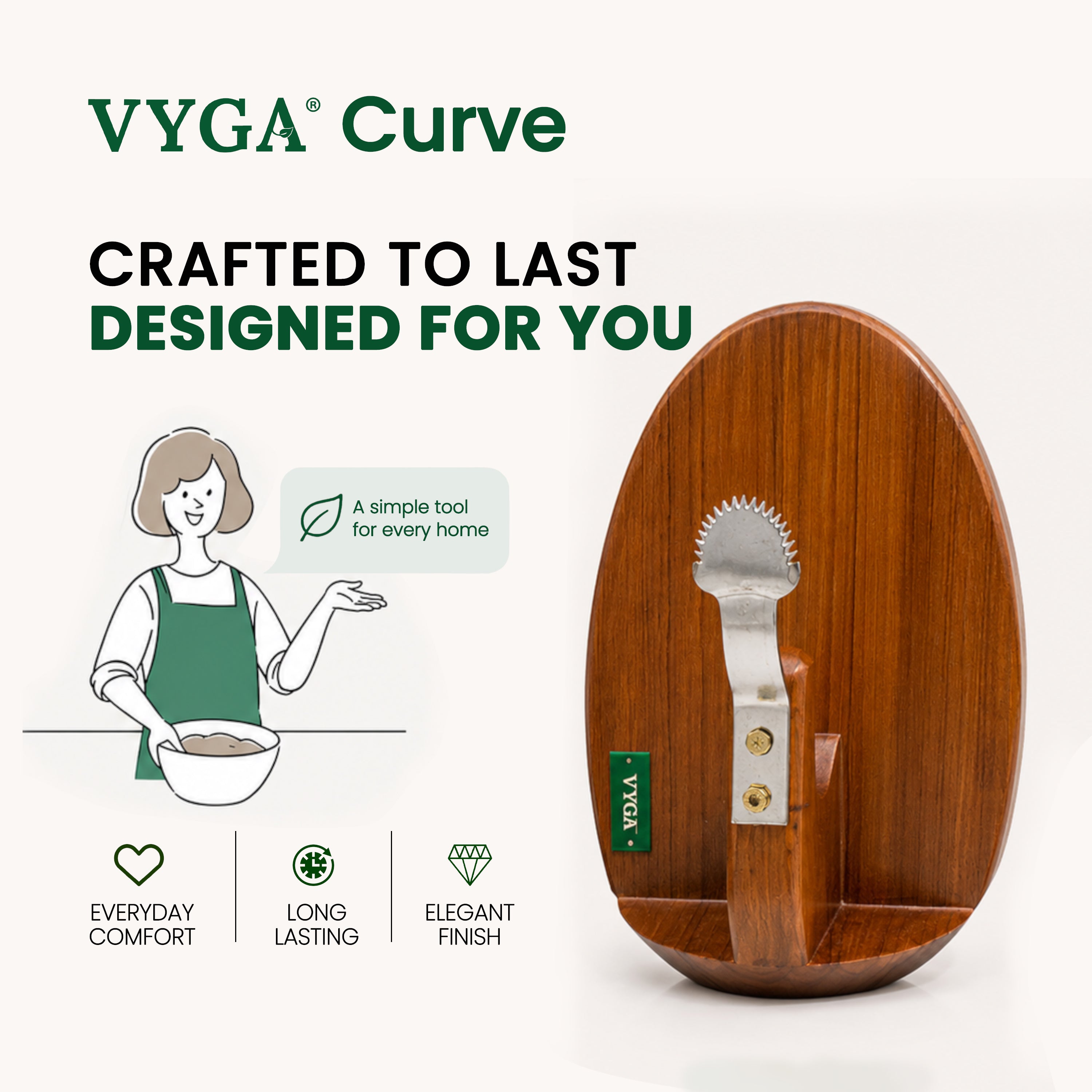 Vyga Curve Teak Wood Coconut Scraper