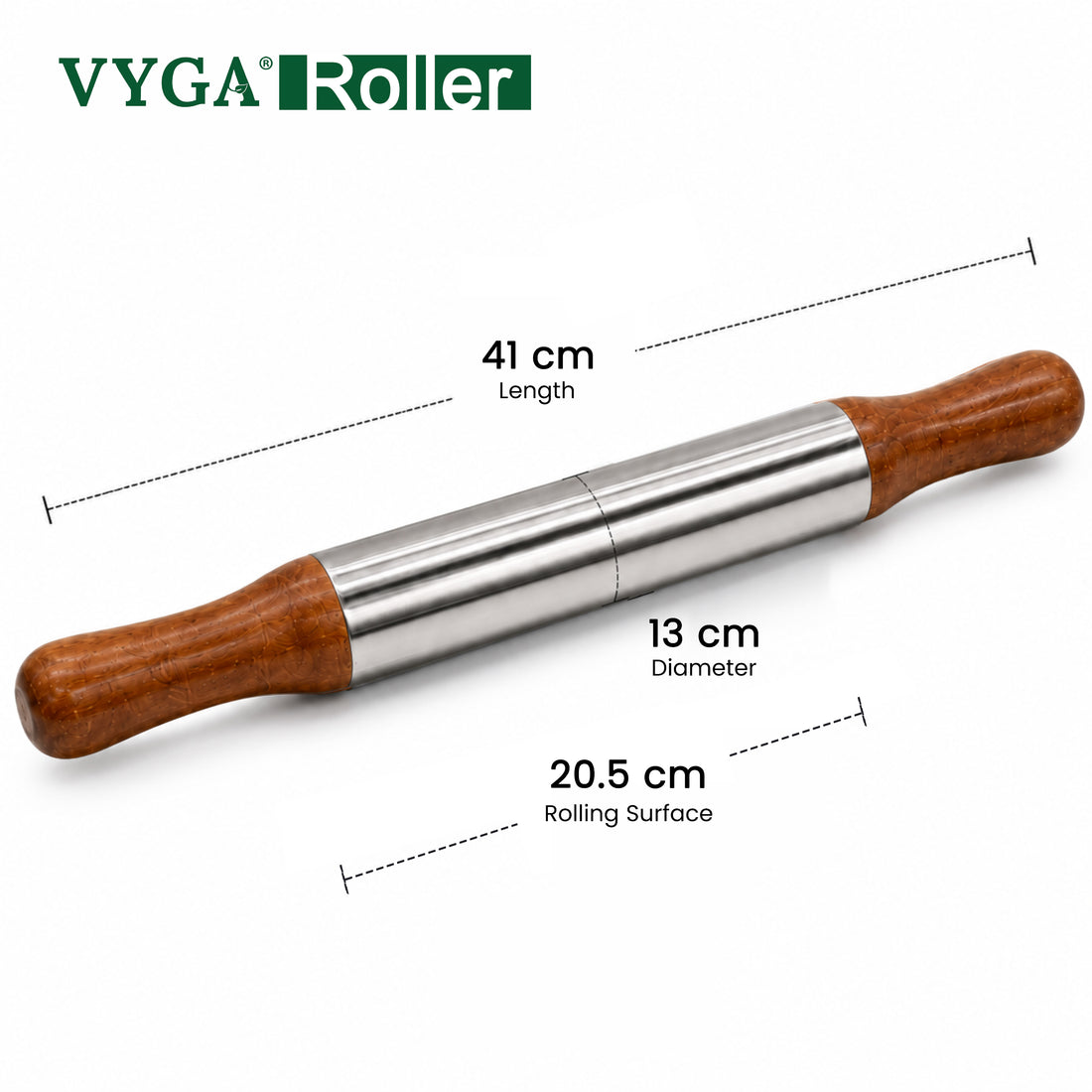 VYGA Stainless Steel Belan with Premium Teak Wood Handle