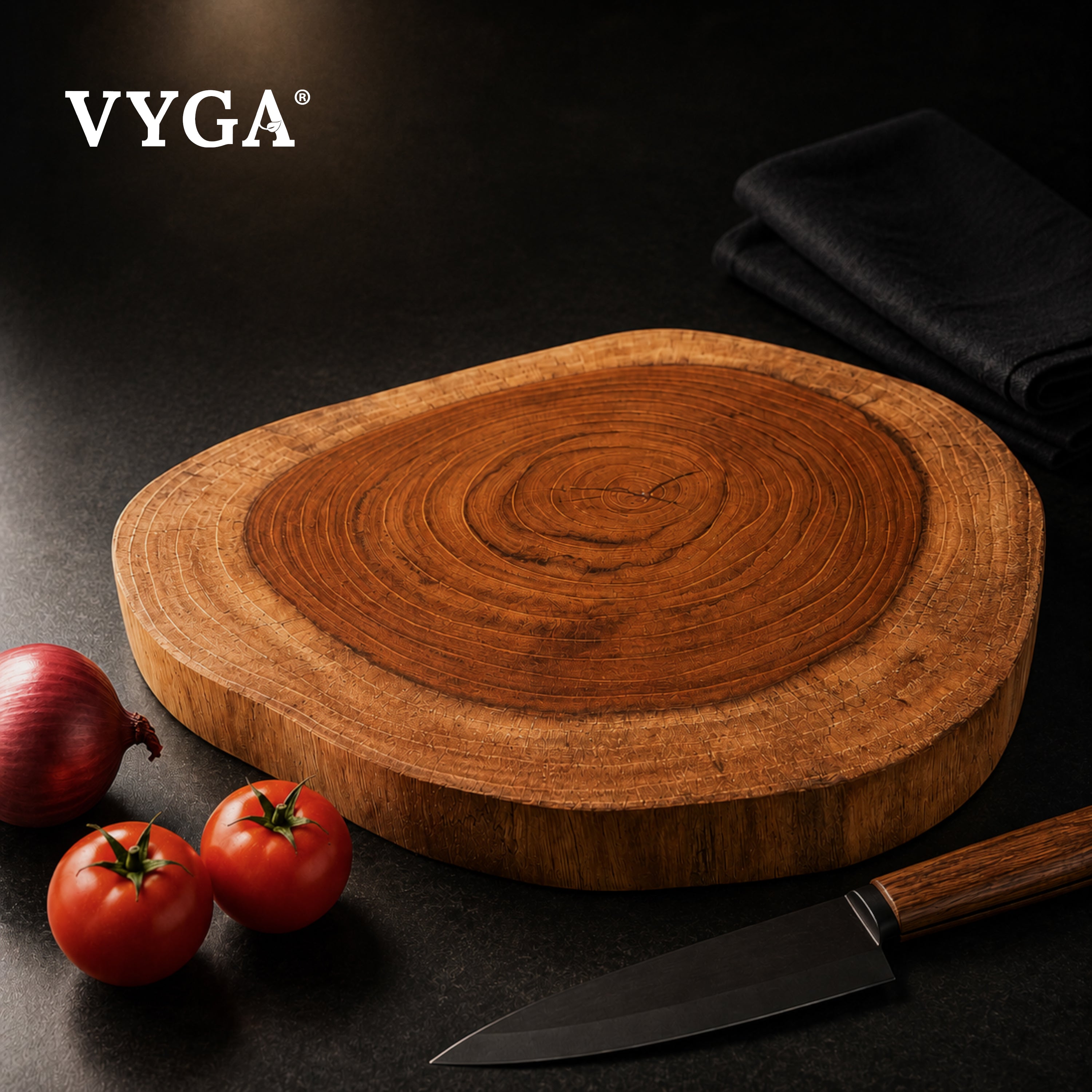Vyga Natural Teak Wood Cutting Board | Handmade Solid Teak Chopping Board | Live Edge Wooden Cutting Board for Meat, Vegetables, Fruits & Bread | Reversible | Food Safe