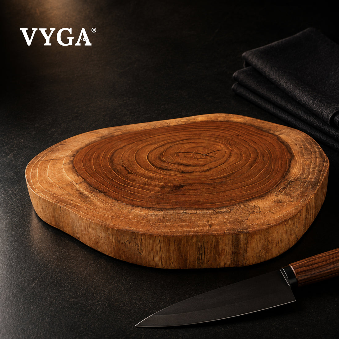 Vyga Natural Teak Wood Cutting Board | Handmade Solid Teak Chopping Board | Live Edge Wooden Cutting Board for Meat, Vegetables, Fruits & Bread | Reversible | Food Safe